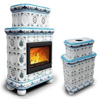 КимрПечь Изразцовый камин Медальон центральный двухъярусный Незабудки (топка: Ладья-600) (топка: Ладья-600)