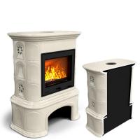 КимрПечь Прованс с дровником пристенный Ваниль. Печь длительного горения для отопления частного дома (топка: Ладья-600)