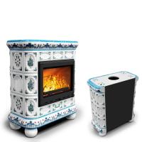 КимрПечь Изразцовый камин Медальон пристенный Незабудки (топка: Ладья-700) (топка: Ладья-700)