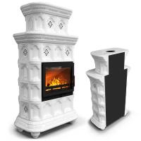 КимрПечь Камин с изразцами Истра пристенный двухъярусный Белый (комплектация: Облицовка для топок Ладья-600, Antek)