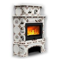 КимрПечь Прованс с дровником угловой двухъярусный Зима в лесу (топка: Ладья-600)