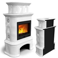 КимрПечь Прованс с дровником пристенный двухъярусный Белый (топка: Ладья-700)