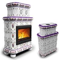 КимрПечь Изразцовый камин Медальон центральный двухъярусный Ирисы (топка: Ладья-700) (топка: Ладья-700)