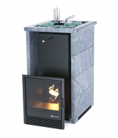 Печь для бани ИзиСтим Сочи в трехстороннем кожухе Талькохлорит с открытым верхом