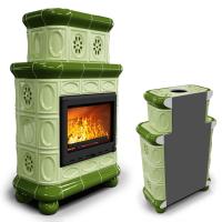 КимрПечь Изразцовый камин Медальон пристенный двухъярусный Олива (топка: Ладья-700) (топка: Ладья-700)