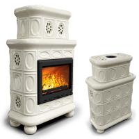 КимрПечь Изразцовый камин Медальон центральный двухъярусный Ваниль (топка: Ладья-600) (топка: Ладья-600)