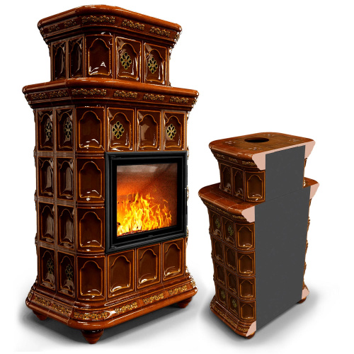 КимрПечь Керамическая печь Истра пристенный двухъярусный Каштан (комплектация: Астов-МЛ700)