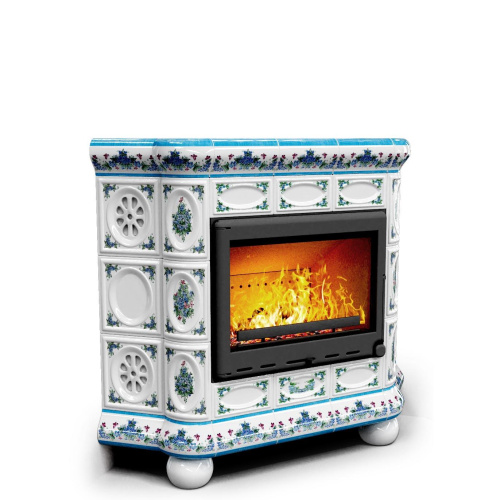 КимрПечь Изразцовый камин Медальон угловой Незабудки (топка: Ладья-600)