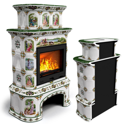 КимрПечь Прованс с дровником пристенный двухъярусный Усадьба (топка: Ладья-600)