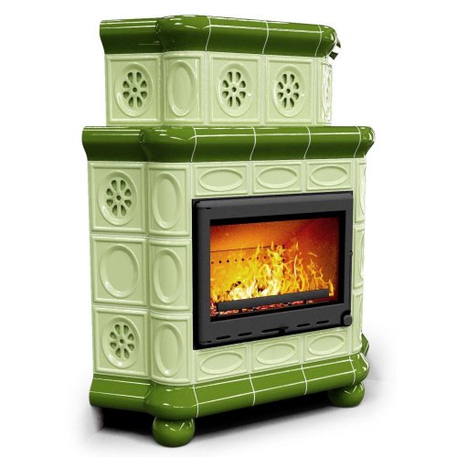 КимрПечь Изразцовый камин Медальон угловой двухъярусный Олива (топка: Ладья-600)