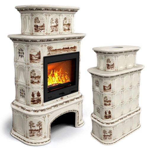 КимрПечь Прованс с дровником центральный двухъярусный Деревня (топка: Ладья-700)